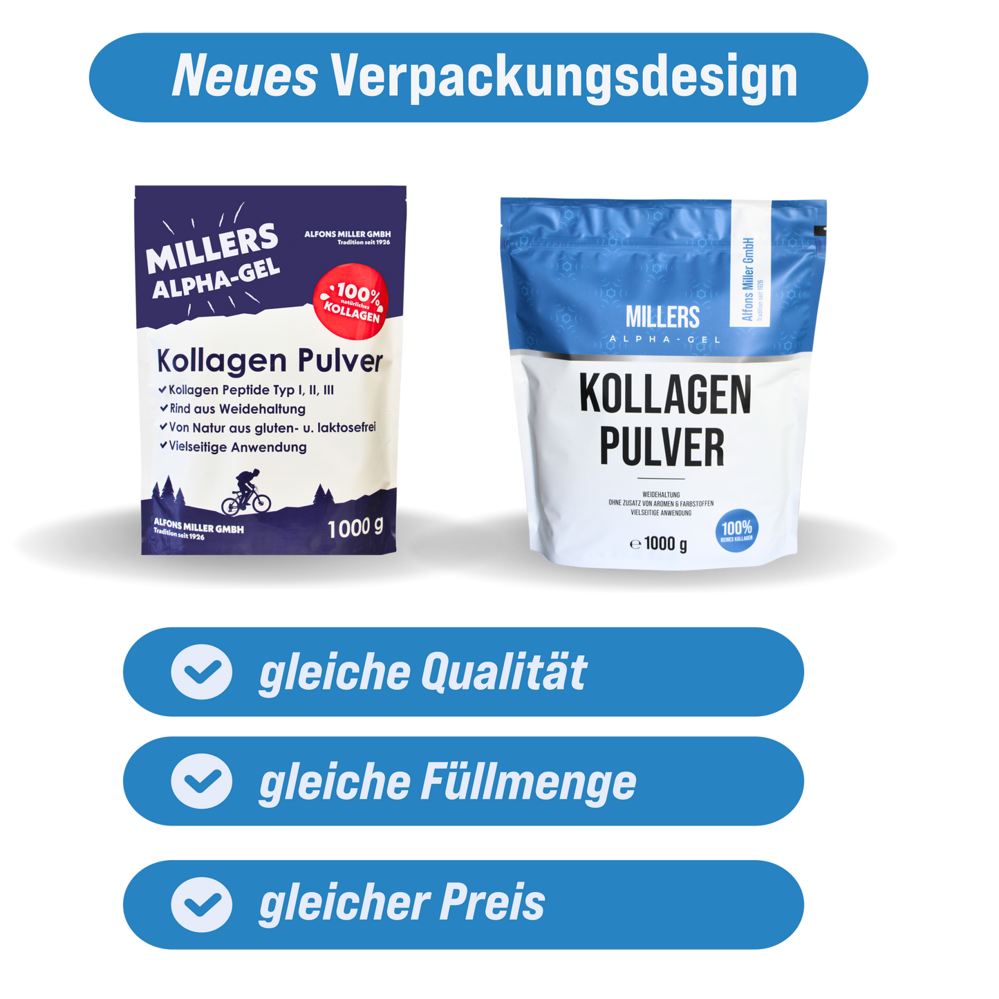 Millers Alpha-Gel 1000 g- reines Kollagen Pulver - Neue Verpackung