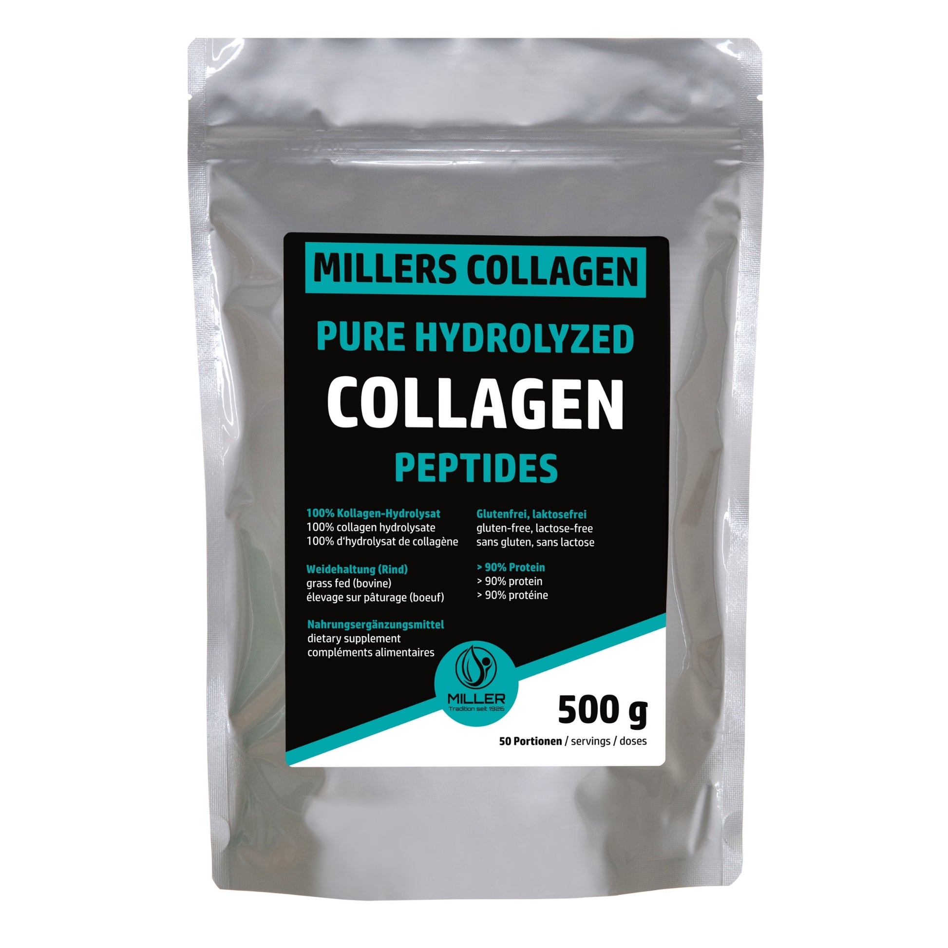 Millers Collagen Pure Hydrolyzed Peptides – 500 g Beutel mit über 90 % Protein. Produkt aus Weidehaltung, glutenfrei, laktosefrei und geschmacksneutral